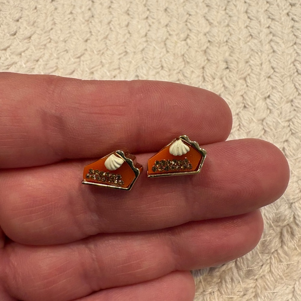 Rhinestone Pumpkin Pie Slice Stud Earrings - Picture 3 of 6